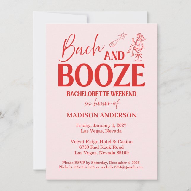 Invitation Retro Bach et Booze Enterrement de Vie de Jeune Fi (Devant)