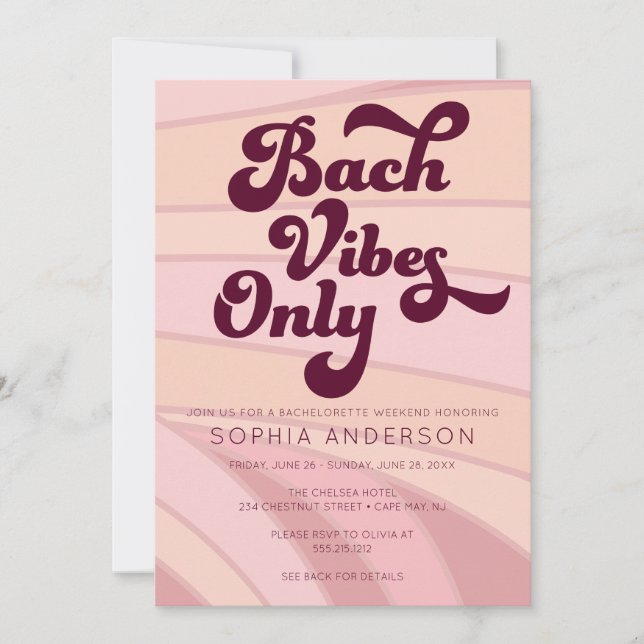 Invitation Retro Bach Vibes Seulement Bachelorette Week-end (Devant)