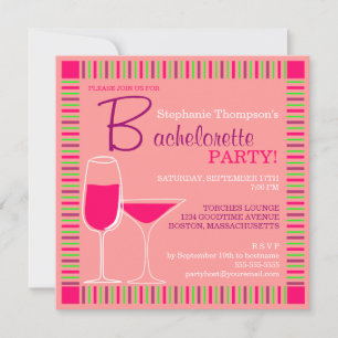 Invitation Retro Bachelorette Party Cocktails roses Invitatio