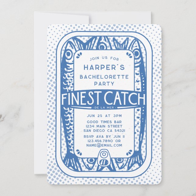 Invitation Retro Bachelorette Party Finest Sardines de captur (Devant)