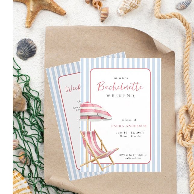 Invitation Retro Beach Bachelorette weekend Itinéraire (Créateur téléchargé)