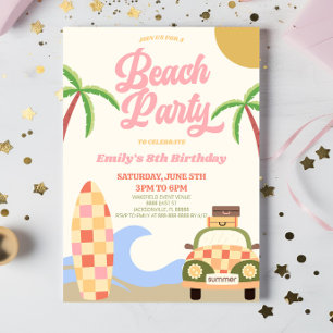 Invitation Retro Beach Party Surf board rose fête d'anniversa