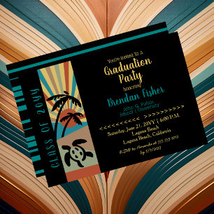 Invitation Retro Beach Sunset Scene Party de graduation