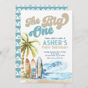 Invitation Retro Big One Surfer Beach 1er anniversaire