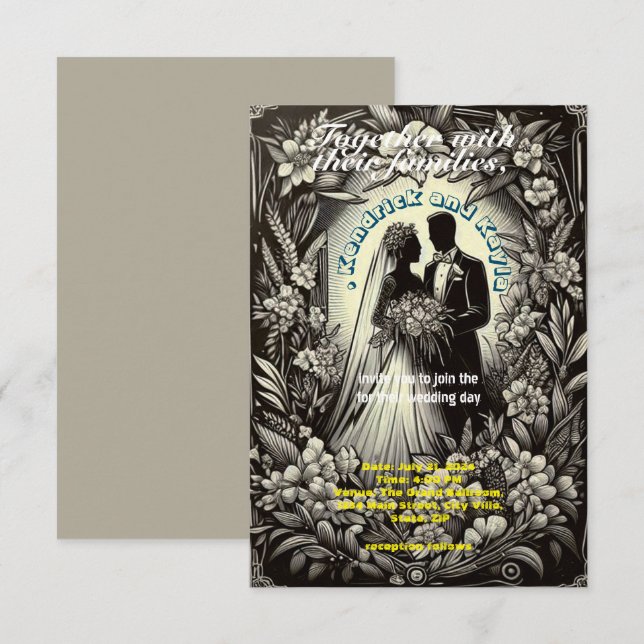 Invitation retro blac7white photo mariage (Devant / Derrière)