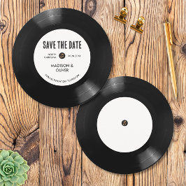 Invitation Retro Black and White Vinyl Enregistrer la date