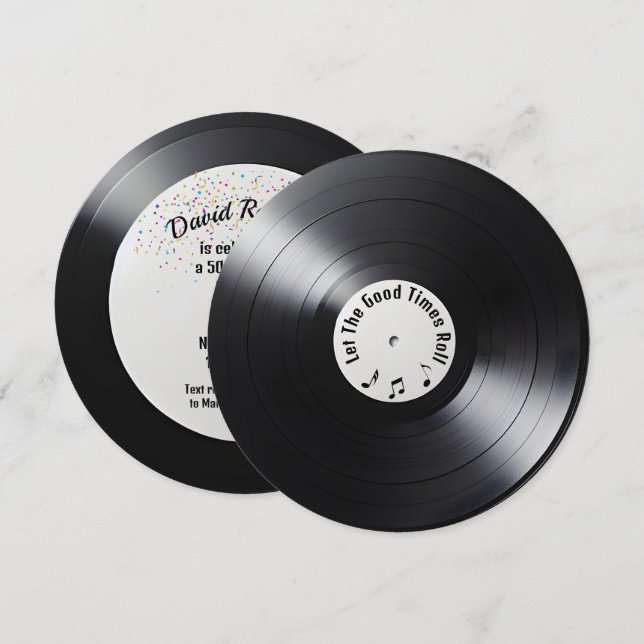 Invitation Retro Black Vinyl LP Record 50e fête d'anniversair (Devant / Derrière)