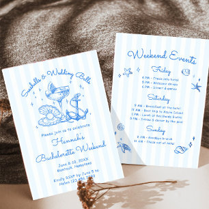 Invitation Retro Blue Coquillages & Cloches de Mariage Enterr