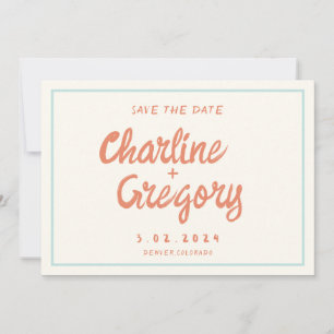 Invitation Rétro Blue Handwriting Wedding Enregistrer la date