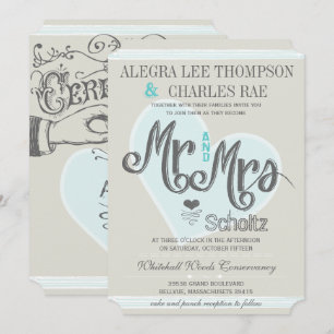 Invitation Retro Blue Mint M. et Mme Mariage de typographie