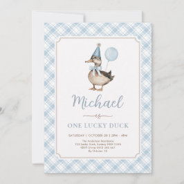 Invitation Retro Blue One Lucky Duck Balloon 1er anniversaire