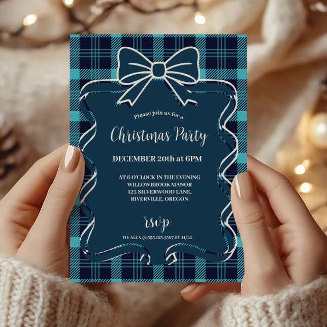 Invitation Retro Blue Plaid Whimsical Christmas  (Créateur téléchargé)