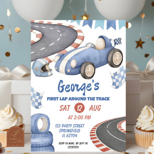 Invitation Retro Blue Racing Anniversaire Premier tour