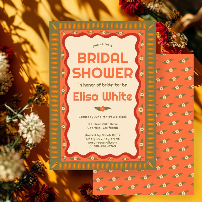 Invitation Retro Boho amusant Fête des mariées artisanale sur (Retro Boho Fun Handmade CUSTOM Bridal Shower Invitation
)