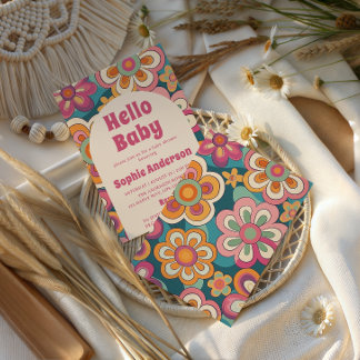 Invitation Rétro Boho Années 70 Fête Baby Shower Florale Groo