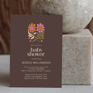 Invitation Rétro Boho Années 70 Sourire Fleur Baby Shower