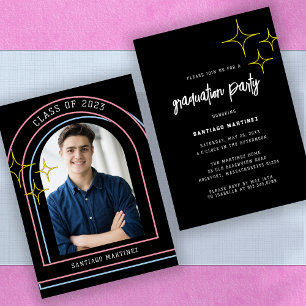 Invitation Retro Boho Arch and Stars Photo Graduation Party