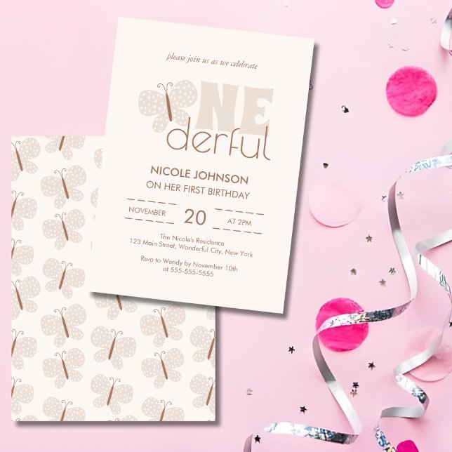 Invitation Retro Boho Baby Butterfly Kids 1er anniversaire (Créateur téléchargé)