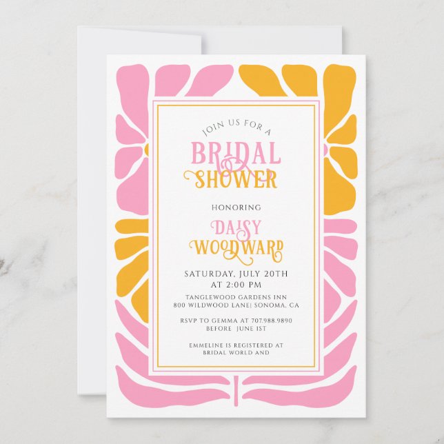 Invitation Retro Boho Bold Floral Bridal ShowerInvitation (Devant)
