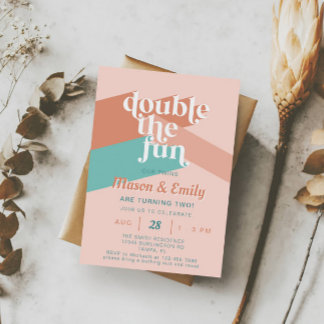 Invitation Retro Boho Double les jumeaux amusants Anniversair