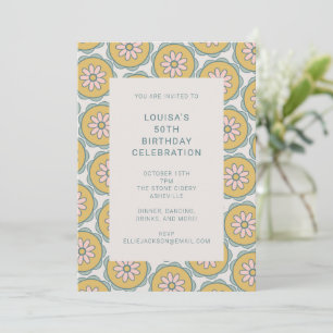 Invitation Retro Boho Mandala Floral Pastel 50e Anniversaire