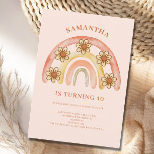 Invitation Retro Boho Rainbow 10th Birthday Party