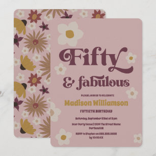 Invitation Retro Boho Rose Poussiéreux 50 ans et Fabuluxx Ann