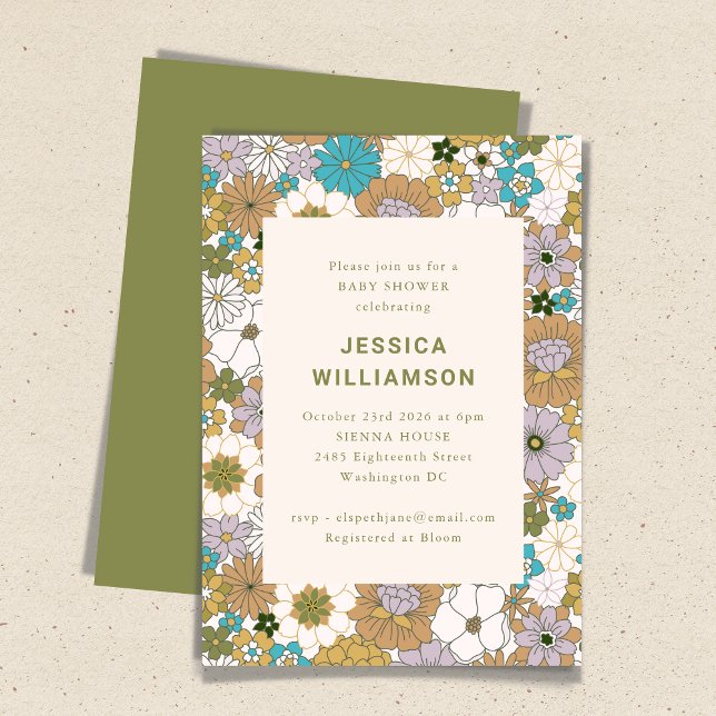 Invitation Retro Boho Turquoise Brown Floral Cute Baby shower (Créateur téléchargé)