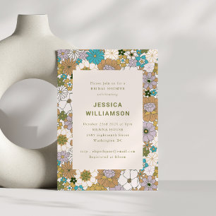 Invitation Retro Boho Turquoise Brown Floral Cute Fête des ma