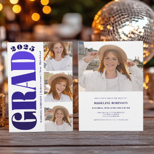 Invitation Retro Bold bleu 2025 Graduation Party 4 Photo