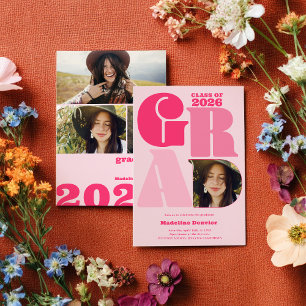 Invitation Retro bold oversized Grad 4 photo 2023 graduation