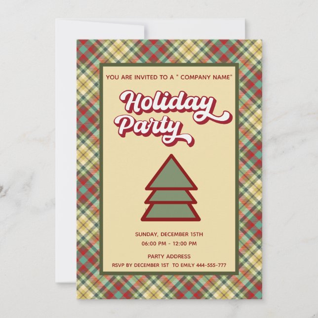 Invitation Retro bold plaid fun compagnie fête (Devant)