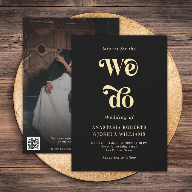 Invitation Retro Bold We Do Black & Gold QR Code Mariage (Créateur téléchargé)
