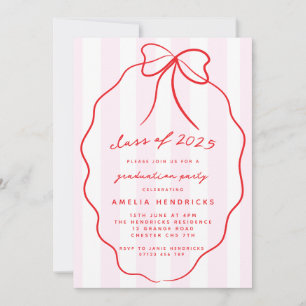 Invitation Retro Bow & Stripes Red Graduation Party Photo