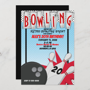 Invitation Retro Bowling Bowl Night Anniversaire
