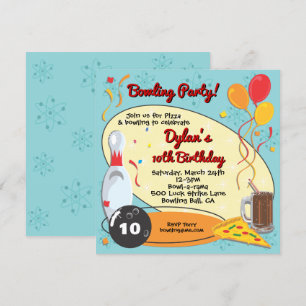 Invitation Retro Bowling fête d'anniversaire