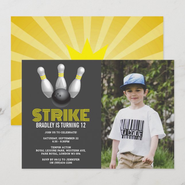 Invitation Retro Bowling N'Importe Quel Âge Photo Anniversair (Devant / Derrière)