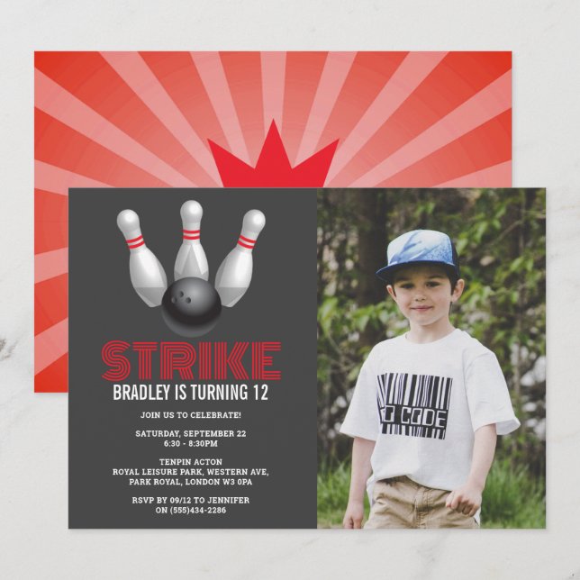 Invitation Retro Bowling N'Importe Quel Âge Photo Anniversair (Devant / Derrière)