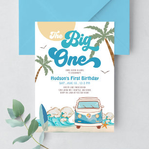 Invitation Retro Boy Big One Surfing 1er anniversaire