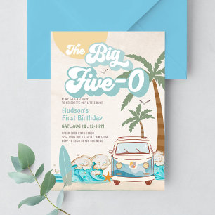 Invitation Retro Boy The Big Five-0 Surfant 50e Anniversaire