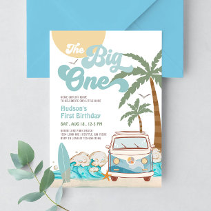 Invitation Retro Boy The Big One Surfant Fête d'anniversaire 