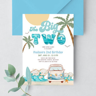 Invitation Retro Boy The Big Two Surfing 2e fête d'anniversai