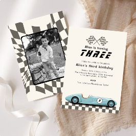 Invitation Retro Boys Vintage Blue Race Voiture Anniversaire