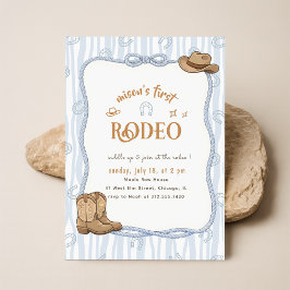 Invitation Retro carreau bleu Cowboy Premier Rodéo 1er Annive