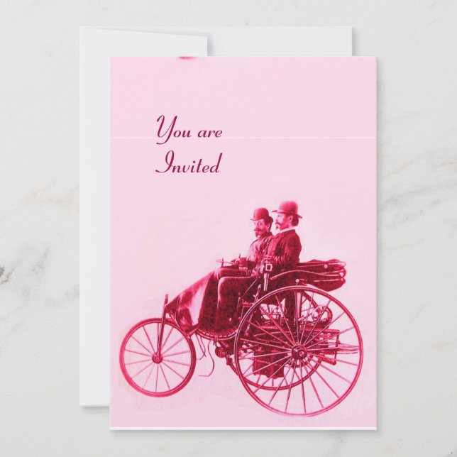 Invitation RETRO CARS AUTO RESTAURATION argent rouge fuchsia (Devant)