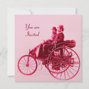 Invitation RETRO CARS AUTO RESTAURATION rouge fuchsia rose