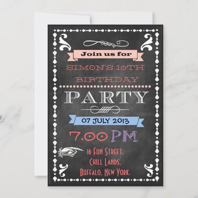 Invitation Retro Chalkboard Enfants Slepover fête d'anniversa (Devant)