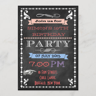 Invitation Retro Chalkboard Enfants Slepover fête d'anniversa