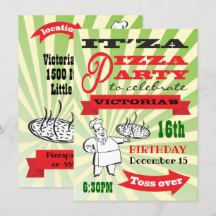 Invitation Retro Chef Pizza Anniversaire de fête Style