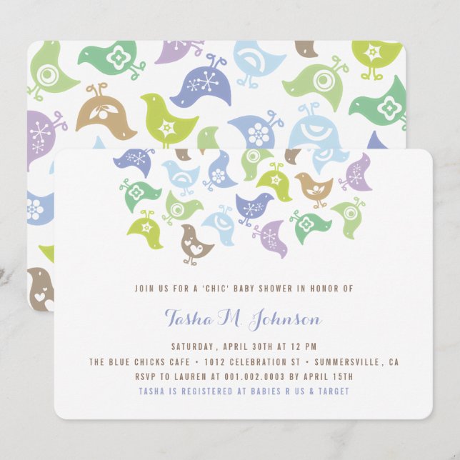 Invitation Retro Chicks Boy Baby shower Party (Devant / Derrière)